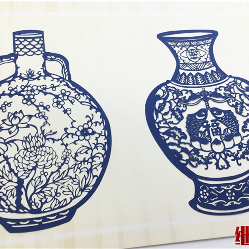 陕西剪纸 长条剪纸摆件 装饰画 手工彩色剪纸 青花瓷剪纸 中国风图片