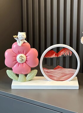 2024新款有钱花财神摆件乔迁礼品开业高端流沙画装饰客厅玄关
