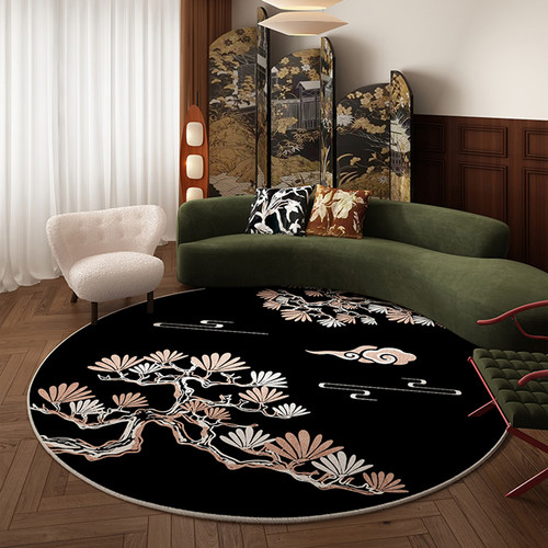 新中式客厅地毯圆形复古茶几地垫高级感卧室床边隔音脚垫防水可擦