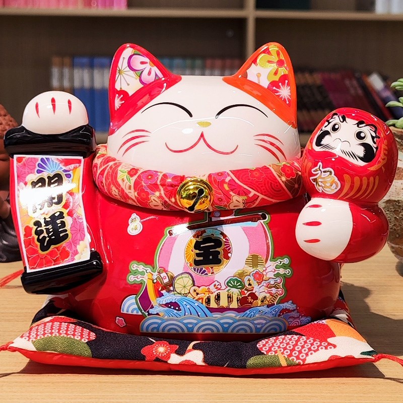 精致陶瓷招财猫摆件 商铺收银台开业礼品中号大号 家居装饰存钱罐