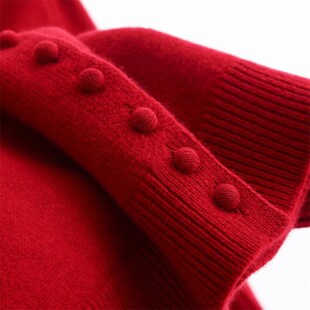 高品质100全羊毛圆领包扣新年红羊毛针织开衫 厚毛衣外套秋冬款