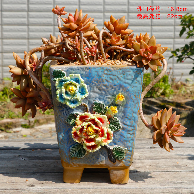 大老桩手绘手捏花盆 陶瓷多肉花盆 老桩盆拼盘群生盆精美