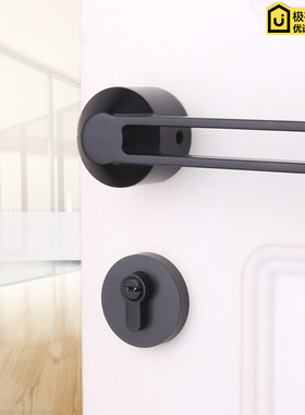 依佰利简约黑色门锁北欧式室内卧室房门锁美式磁吸静音通用门把手