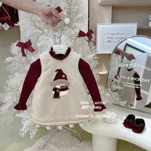 咸柠七冬季圣诞背心裙两件套女宝可爱保暖公主裙婴儿周岁背带裙子