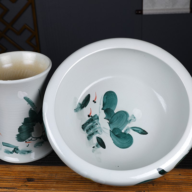 景德镇陶瓷鱼缸落地立柱式客厅大号吸水石盆乌龟缸睡莲碗莲盆庭院