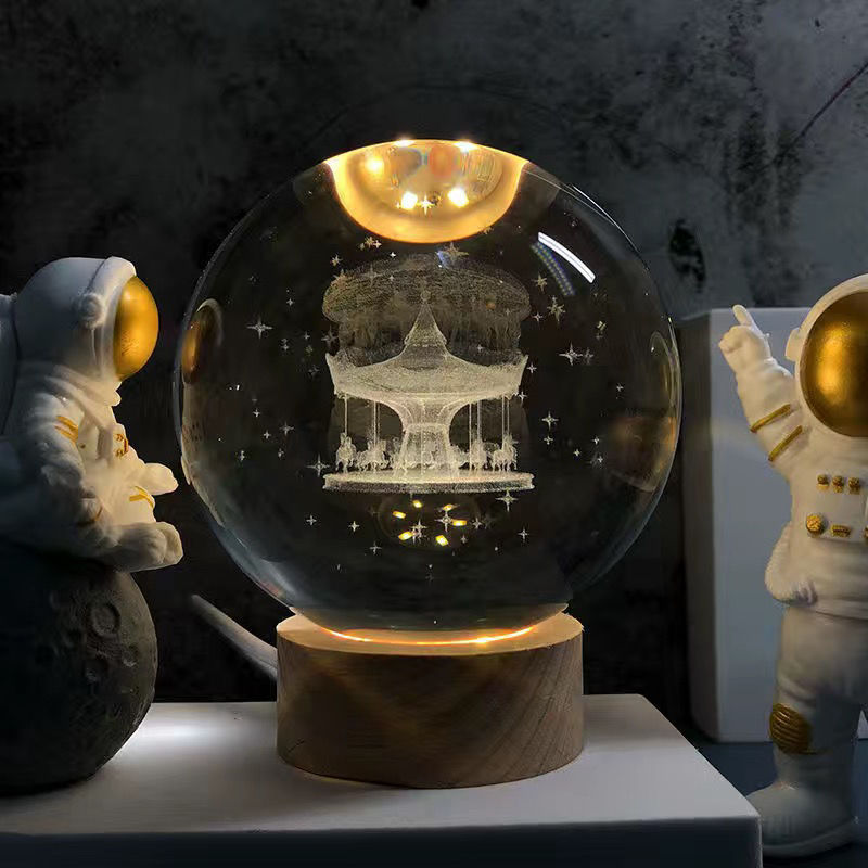治愈系摩天轮发光水晶球夜灯桌面小摆件办公室银河系女孩生日礼物