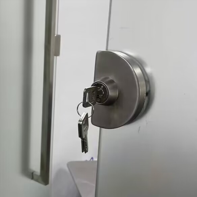 双开门商铺无框玻璃门锁单门单开插销月牙锁具推拉门双门双开地锁