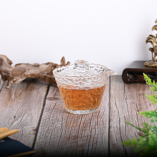 加厚锤纹玻璃盖碗功夫茶具家用会客用泡茶手抓茶碗茶杯公道杯套组