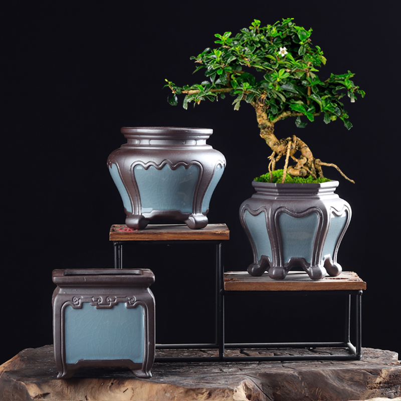 陶瓷紫砂创意手工花盆古典桌面个性家用花器绿植造景专用花盆包邮