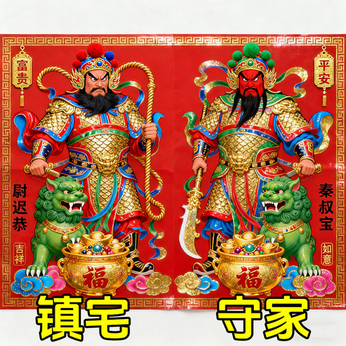 门神贴大门双门2026新年防水烫金单门画防盗门传统年画尉迟恭门贴