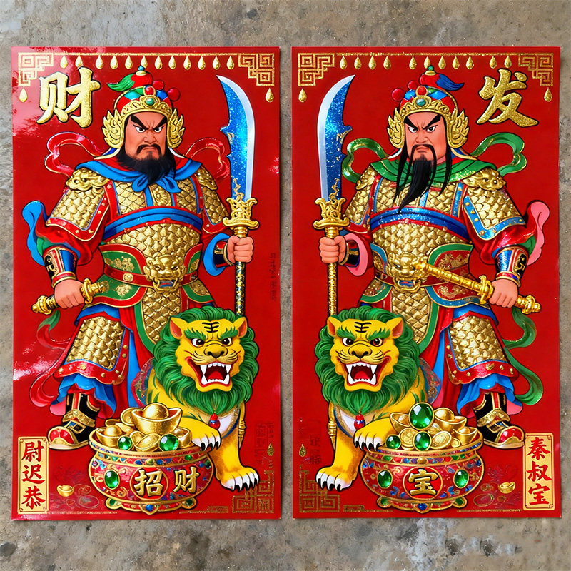 2026马年新款满烫金大门门神春节铜版纸日月发财门神年画进货,节庆用品/礼品,门神,淘宝优惠券,粉丝福利购,淘宝优惠卷