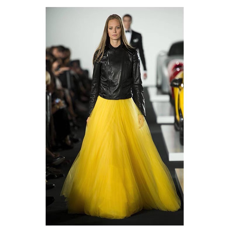 2021新款春秋冬季中长款高腰蓬蓬裙百褶网纱裙大摆半身裙子长裙女