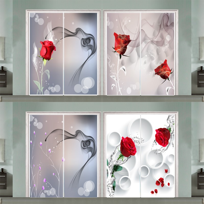 卫生间防水防窥视自粘pvc木门翻新衣柜贴定制浪漫玫瑰门贴画整张