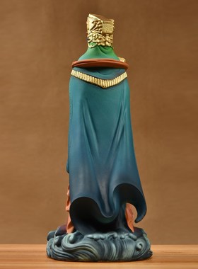 实木雕刻彩绘妈祖神像摆件新中式天上圣母家居客厅玄关装饰工艺品