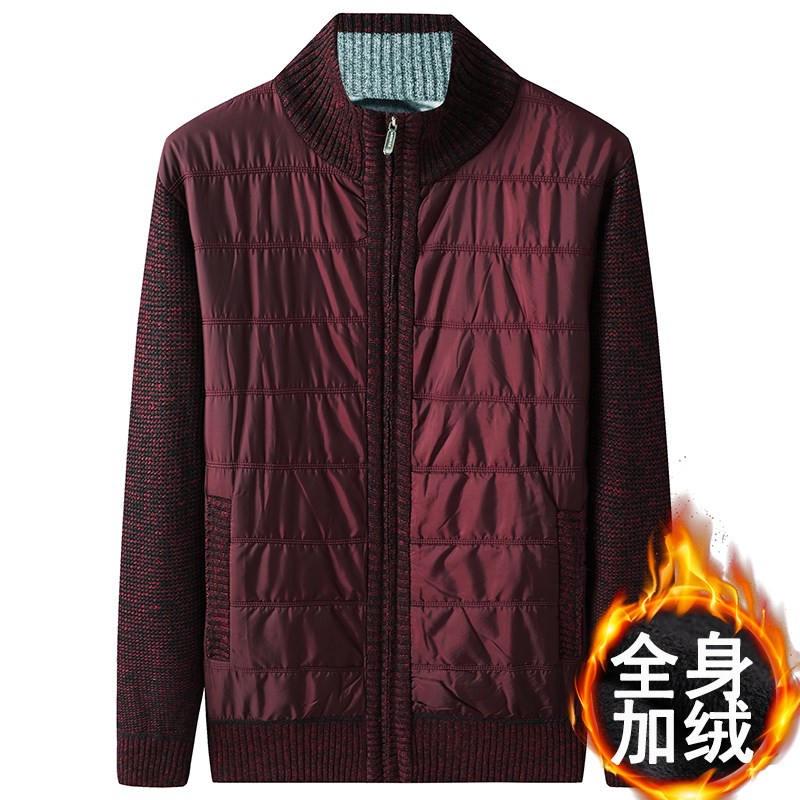 中老年男士开衫毛衣男秋冬季爸爸装针织衫爷爷加绒夹棉外套小棉衣