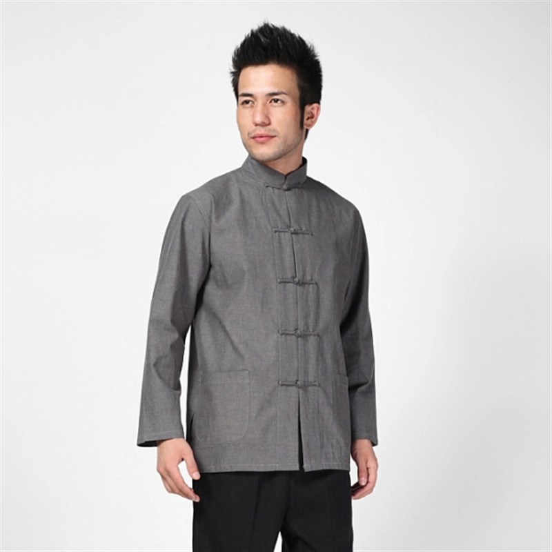 中国风全棉男装唐装男长袖衬衣上衣汉服中式打底居士服中老年春秋