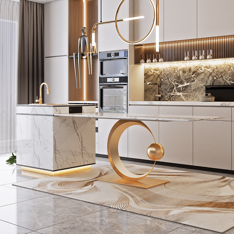 定制岩板岛台餐桌一体小户型轻奢开放式厨房中岛台单独带水槽吧台