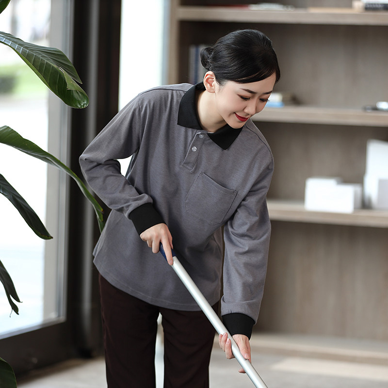 秋冬季保洁员工作服长袖女T恤酒店宾馆客房清洁阿姨宾馆保洁制服
