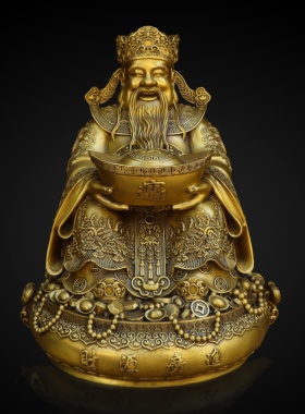 纯铜财星高照财神爷招财铜像摆件室内办公室桌面供奉神像摆放用品
