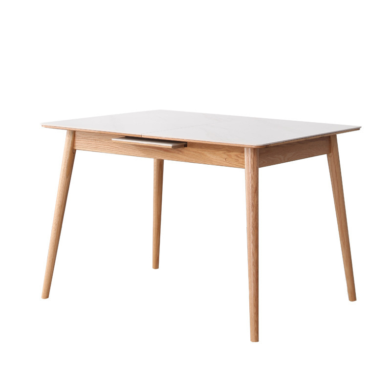 岩板伸缩餐桌橡木家用小户型饭桌长方形折叠桌北欧实木可拉伸跳台