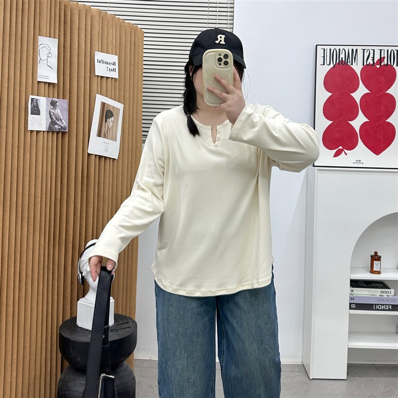 宛宛家胖mm大码显瘦v领打底衫女秋冬新款德绒内搭打底上衣