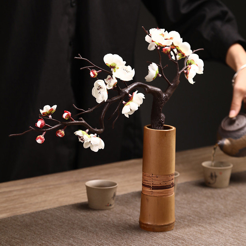 竹制花器绕枝花瓶迷你日式插花瓶干花器禅意复古怀旧水培花入摆件
