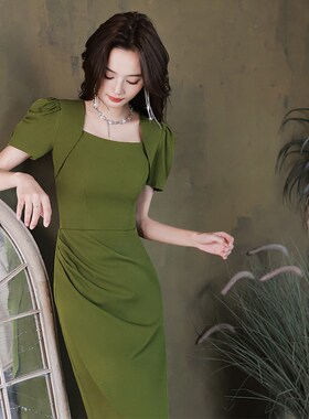 晚礼服女宴会气质轻奢小众高端高级感简单大方平时可穿绿色连衣裙