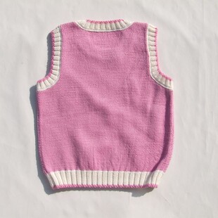 手工编织婴儿羊毛线背心/宝宝毛衣粉色男女童毛衣马夹