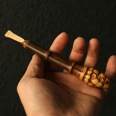 精品纯手工制作天然满钉紫竹根小烟嘴不过滤把玩小烟具烟斗粗细烟
