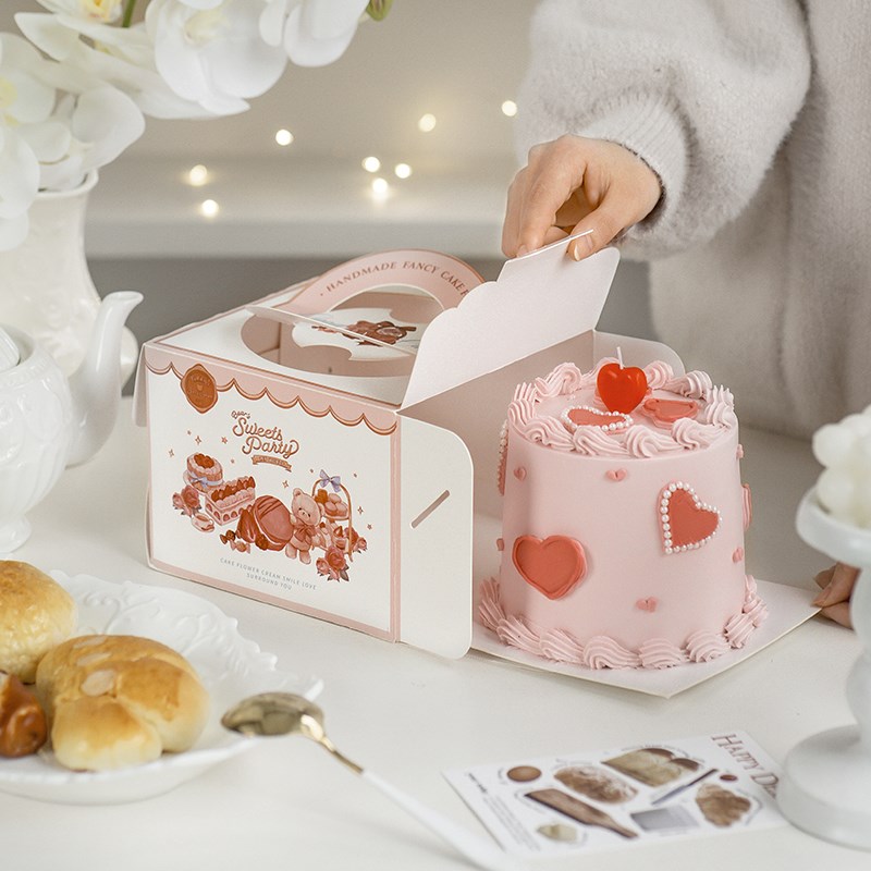 生日蛋糕盒包装盒子4寸蛋糕盒四寸小5寸蛋糕盒手提泡芙盒子可定制