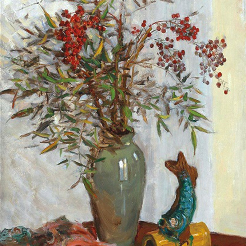 吕斯百花卉装饰画欣美画店老油画临摹复制品纯手绘植物新中式图片