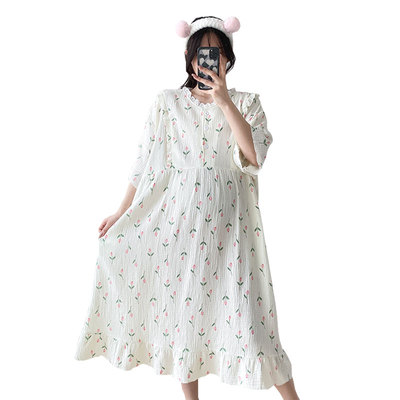 夏季加大码孕妇睡裙待产纯棉卡通哺乳睡衣夏装棉纱家居裙女200斤