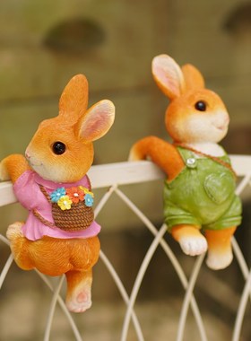 可爱花园兔子花盆挂件家居鱼缸造景挂件装饰户外盆景摆件爬缸摆件