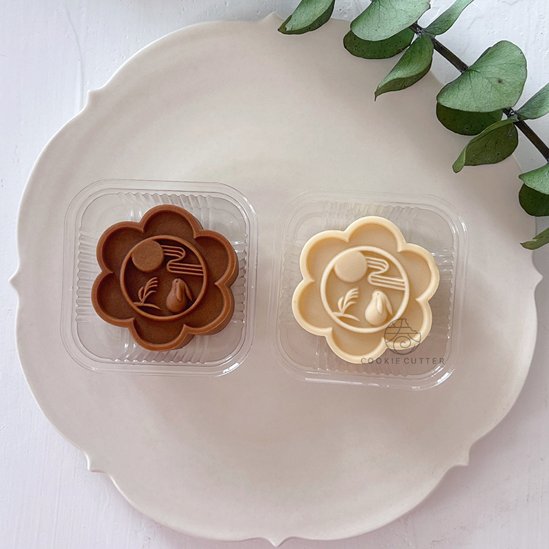 50g63g中秋节卡通小兔子月饼模具中式满月玉兔六边花绿豆糕手压模