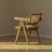 原木风实木餐椅家用 昌迪加尔椅 北欧复古藤编扶手靠背椅子