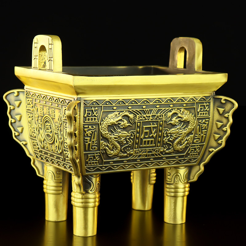 铜鼎摆件纯铜双龙盛鼎家居客厅书房办公室装饰品鼎盛千秋招財盛鼎