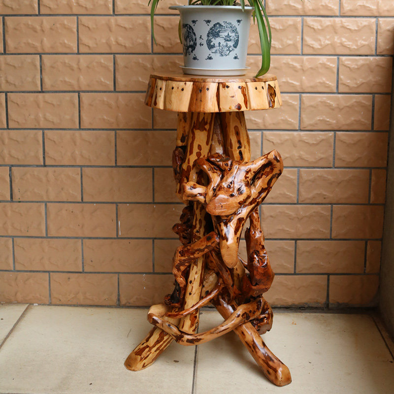 杜鹃根雕花架根雕底座客厅摆件天然实木树根盆景花架底座根雕凳子