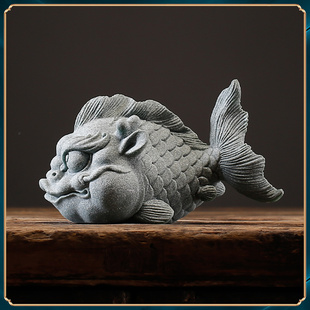 青砂石鱼缸造景龙鱼精品茶宠摆件 家居祝福创意送礼桌面镇纸 鱼龙