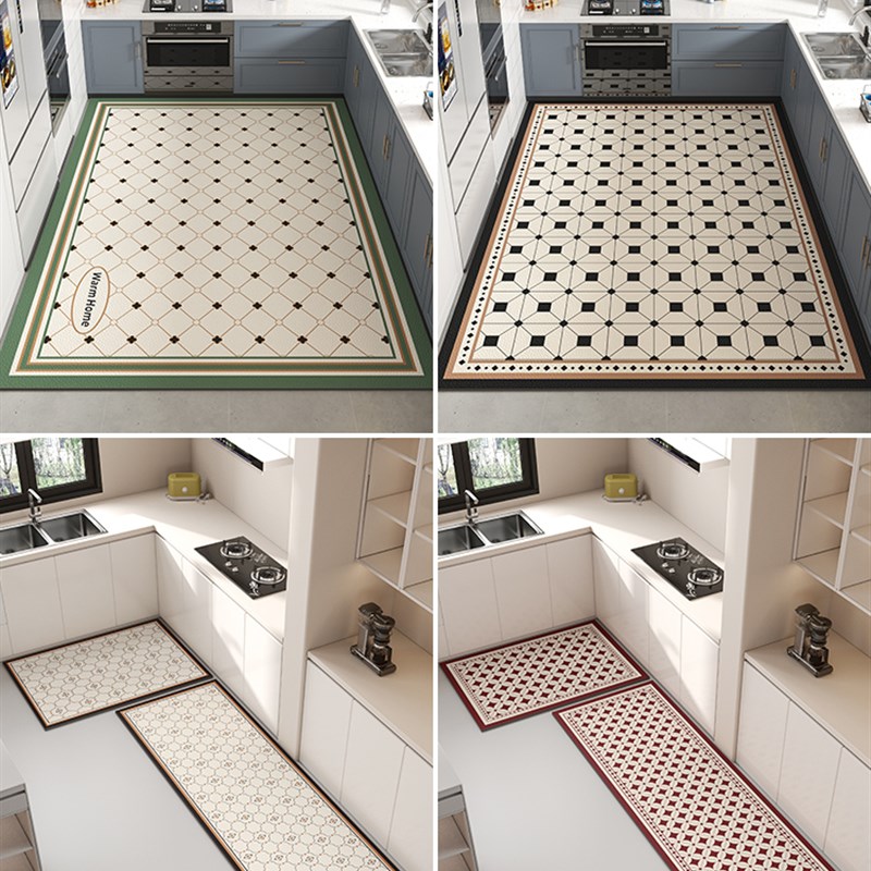 厨房防滑防油地垫皮革免洗可擦防水长条脚垫pvc耐脏简约门口垫子
