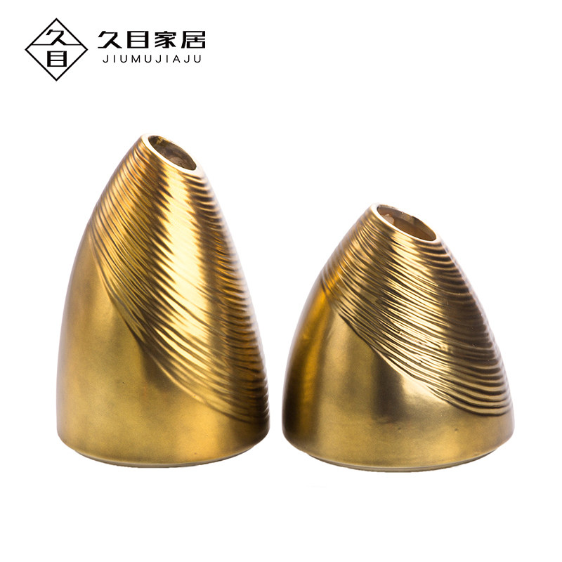 金色炫纹斜口陶瓷文艺小花瓶 北欧中式家居电视柜餐桌装饰品摆件,家居饰品,花瓶,淘宝优惠券,粉丝福利购,淘宝优惠卷