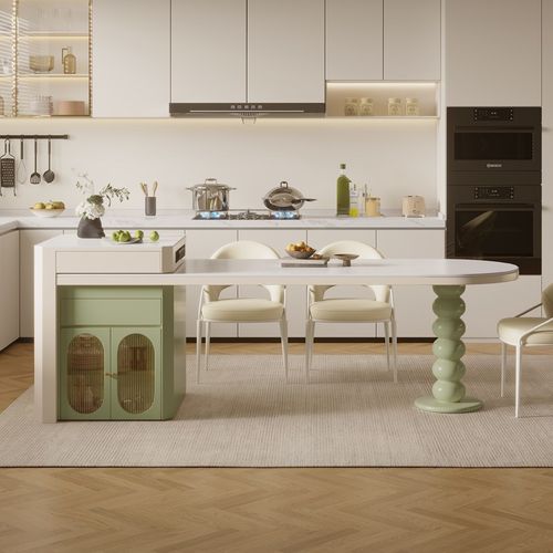 岩板导台加餐桌一体家用设计师法式奶油风高端实木平齐款岛台定制