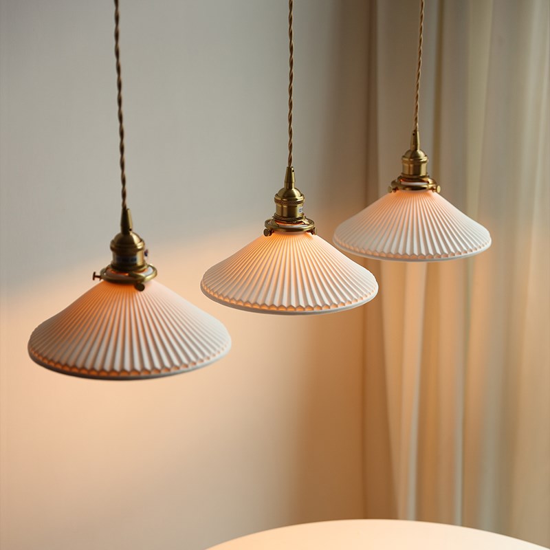 烁阳日式陶瓷吊灯百褶长餐桌吧台民宿禅艺茶室北欧三头复古小吊灯