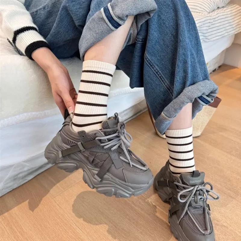 条纹中筒袜早秋新品ins潮袜韩系运动百搭学院风WB