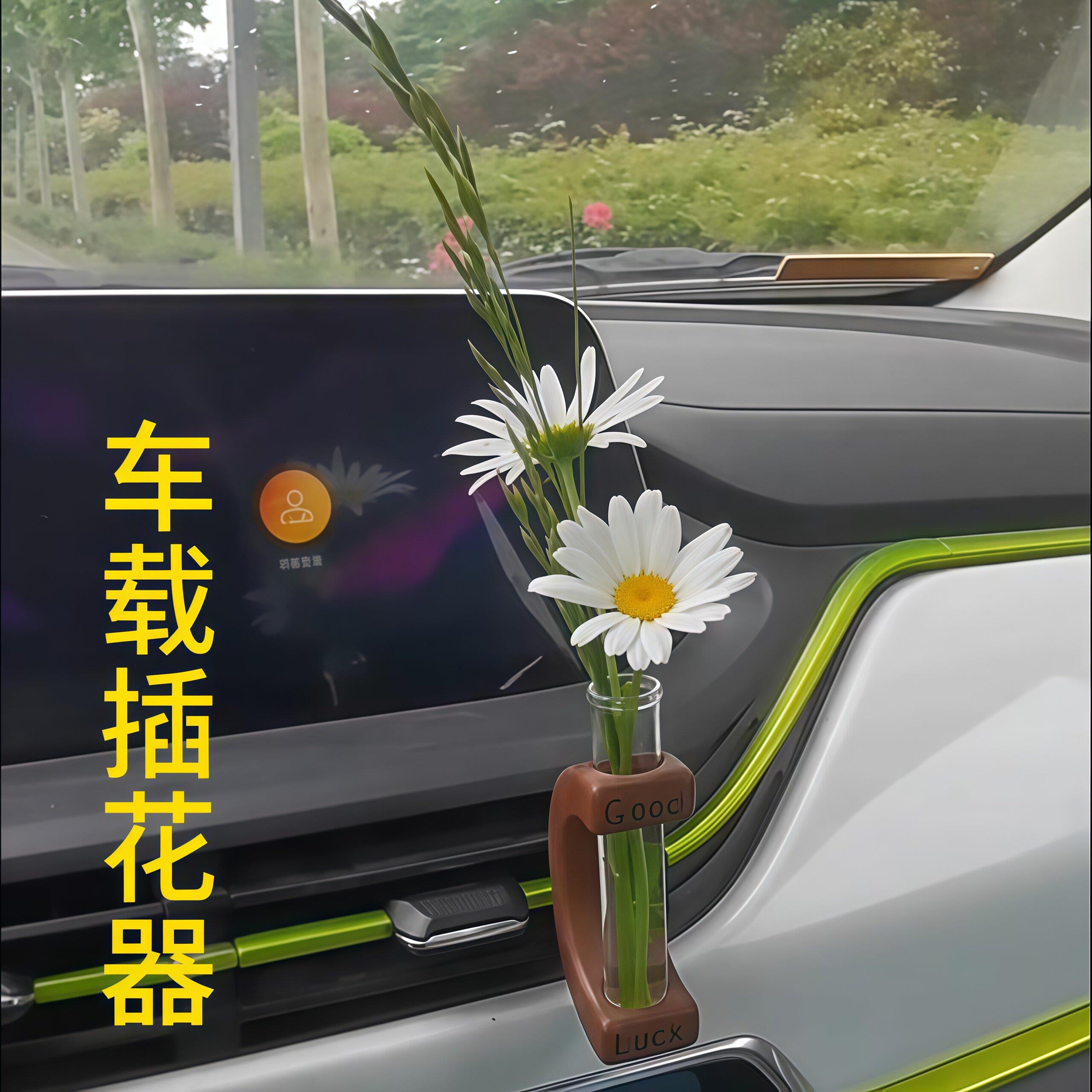 车载水培试管插花植物简约黑胡桃实木汽车内饰空调出风口装饰摆件