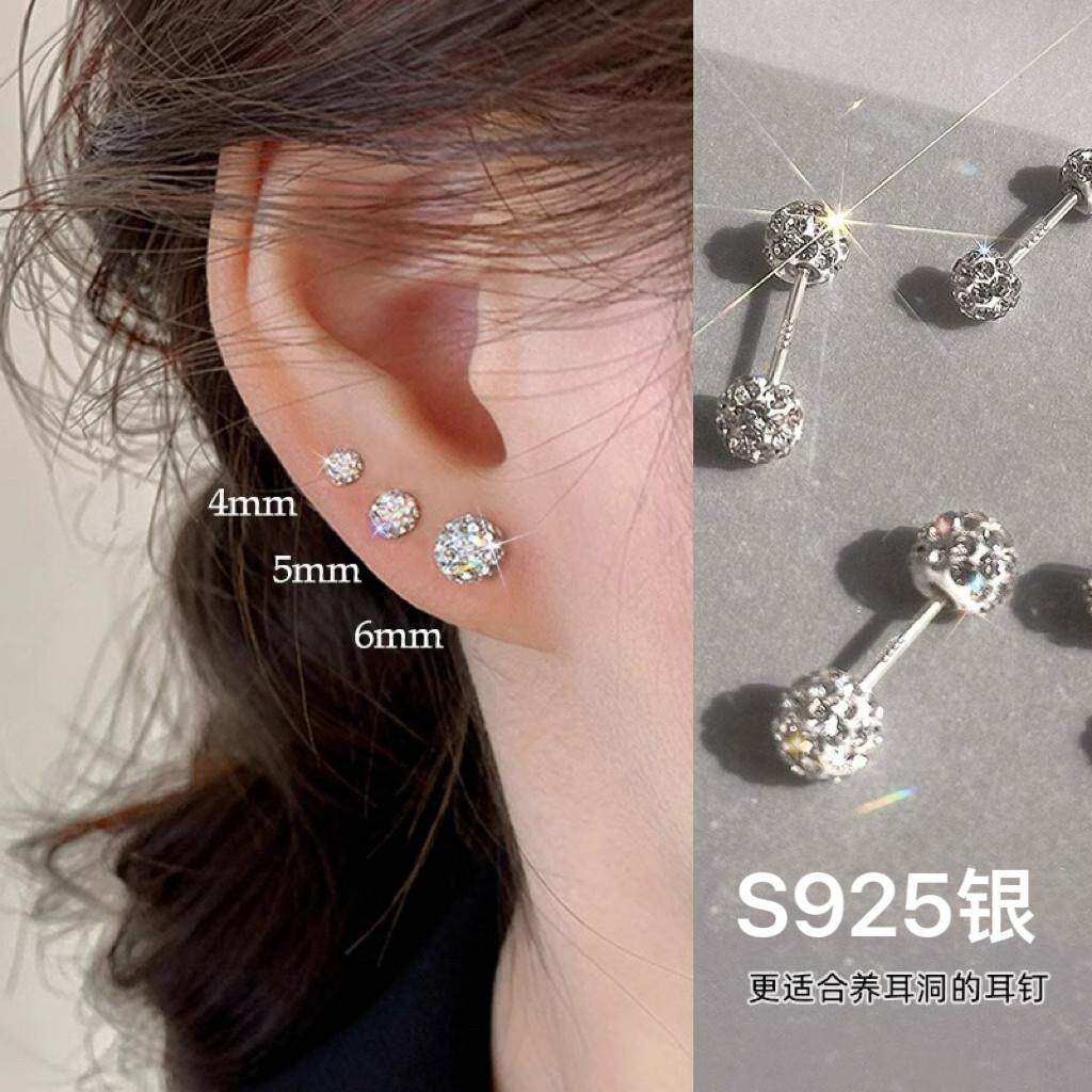 【立减30】睡觉不用摘网红耳钉满钻双头闪亮耳钉螺旋0.8细针3-6mm