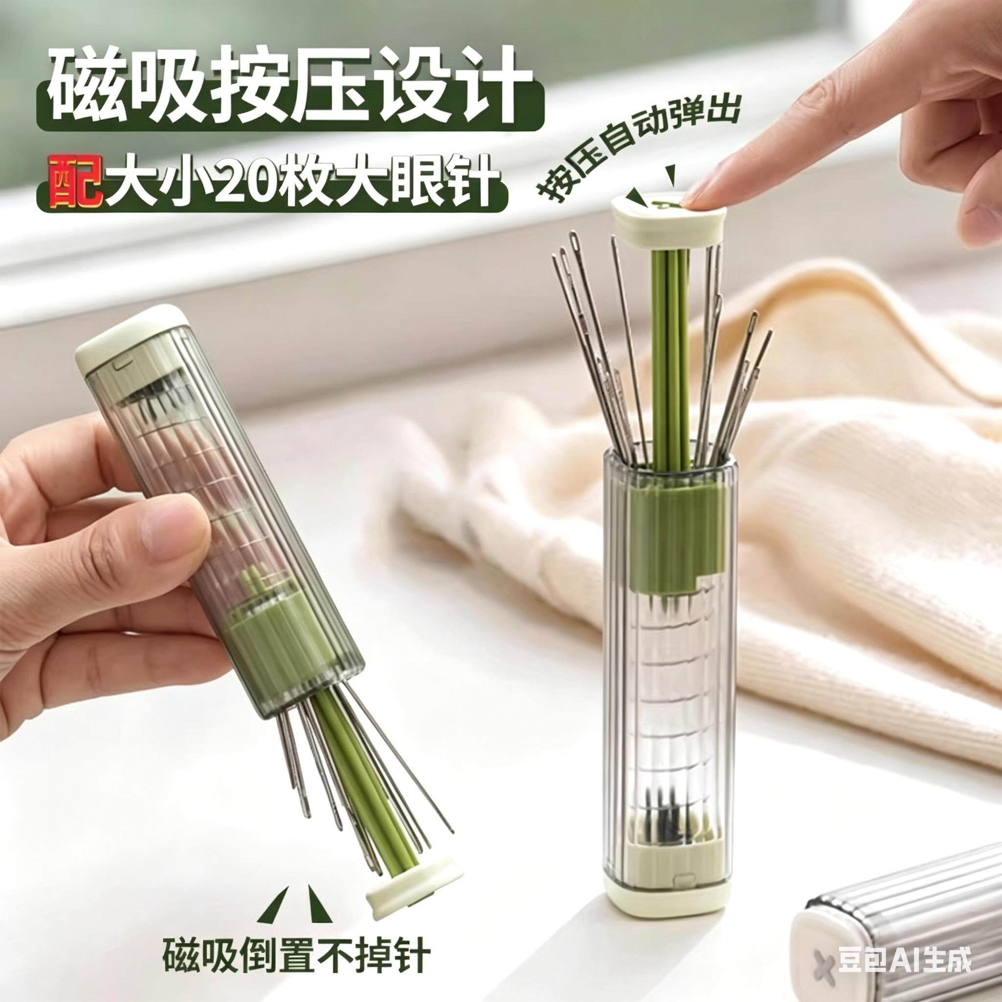 磁吸按压针盒手缝钢针缝衣针大眼穿针器家用十字绣绣花针拆线