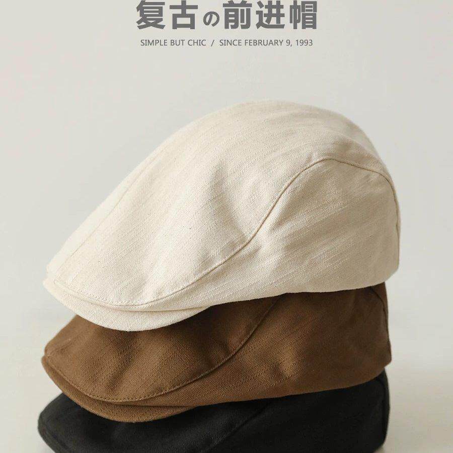 日本复古前进帽四季男女正反可戴鸭舌帽棉报童帽女男贝雷帽画家帽