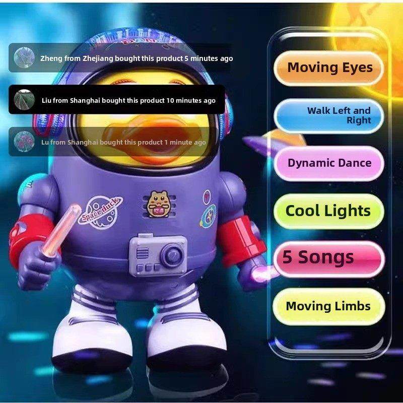 特莱维尔会跳舞的太空鸭电动唱歌玩具儿童早教机器人声光摇摆鸭子