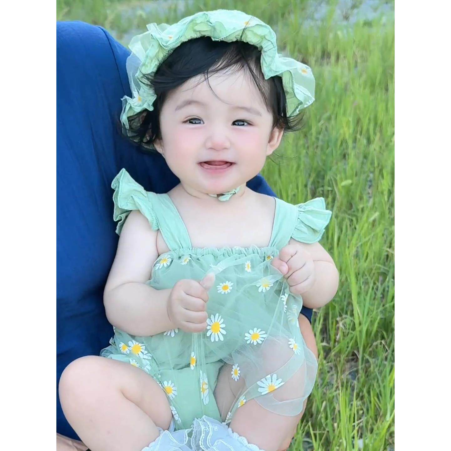 婴儿可爱超萌套装女宝夏薄款背心连体衣公主网纱裙包屁衣家居爬服