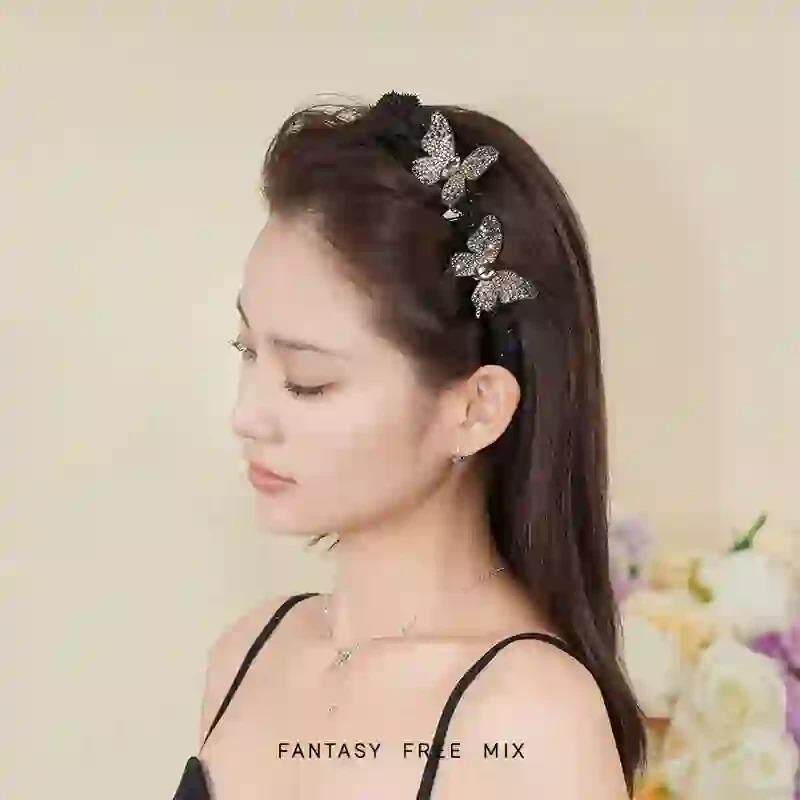 轻奢立体全钻蝴蝶超级闪光齿梳多功能发带